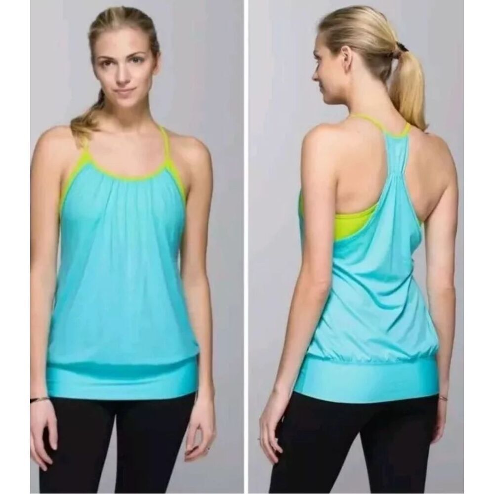 Lululemon Womens No Limits Practice Freely Workout Tank Top Blue & Green Size 10